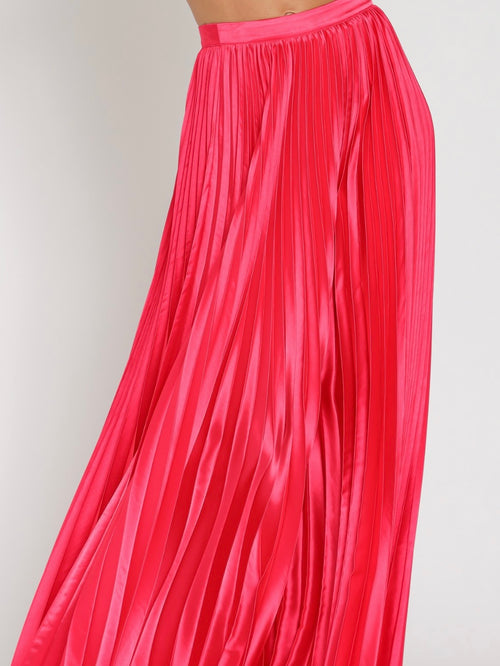 Red Satin Pleated Maxi