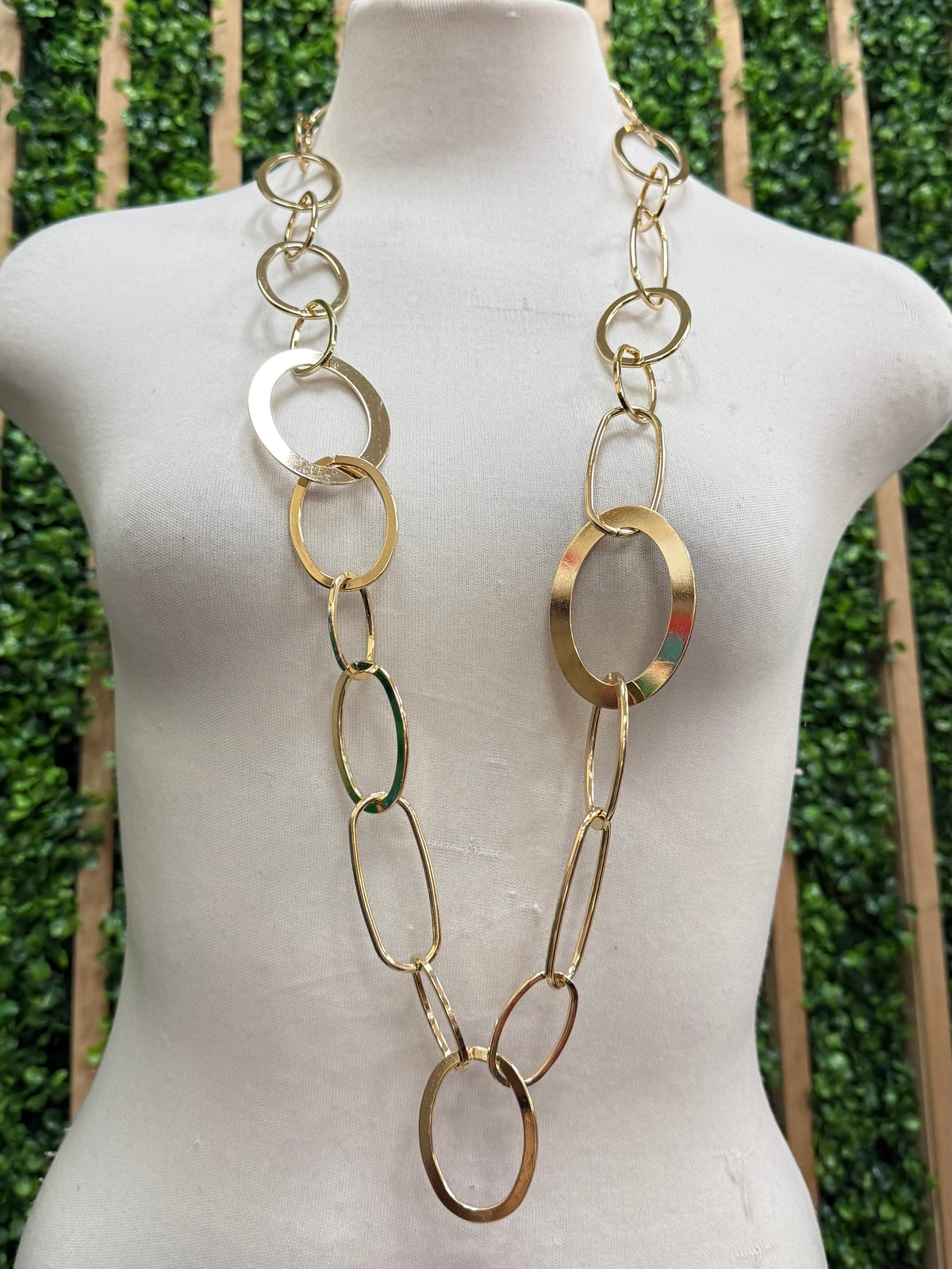 SS Oval Circle Long Necklace