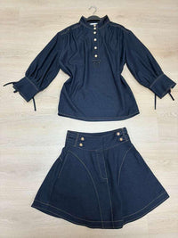 Stretch Denim Long Sleeve Blouse