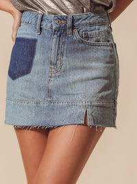 Contrast Pocket Detail Denim Short Skirt