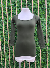 Square Neck Long Sleeve Basic Top