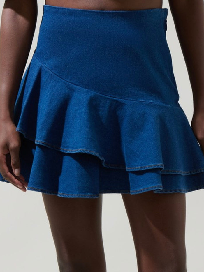 Dark Denim Ruffled Short Skirt
