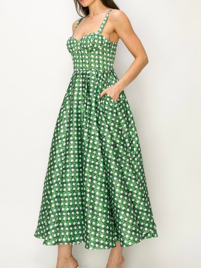 Beautiful Green Geo Bustier Midi Dress