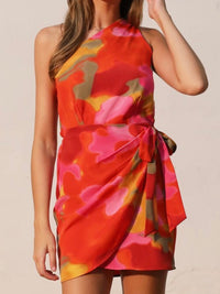 Sunset One Shoulder Wrap Short Dress