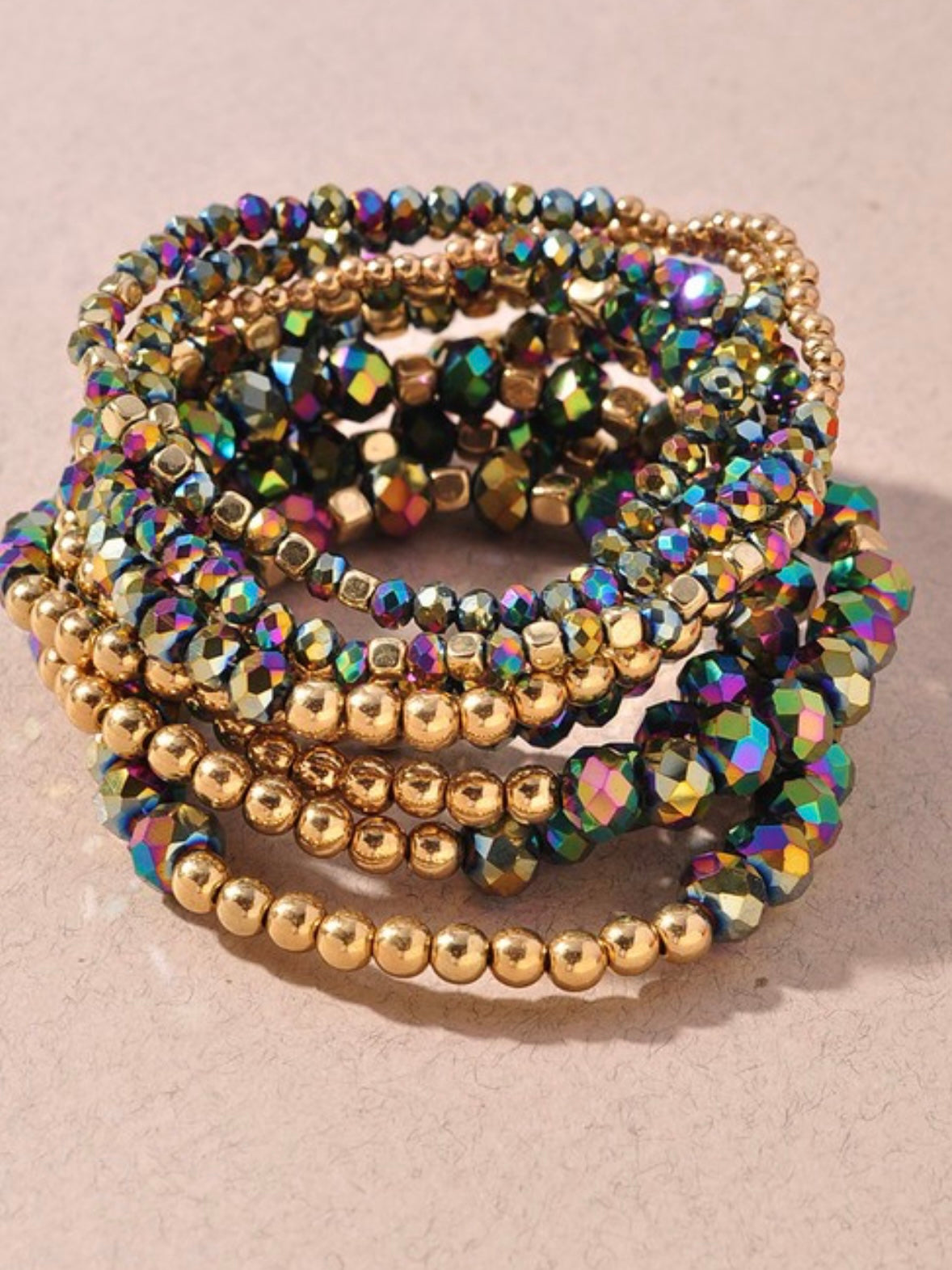 Metal Bead Stretch Mix Elastic Bracelet Set