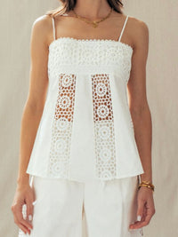 White Santorini Lace Detail Peplum Top