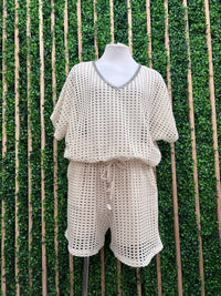 Cream Gold and Silver Mesh Short Pant Set