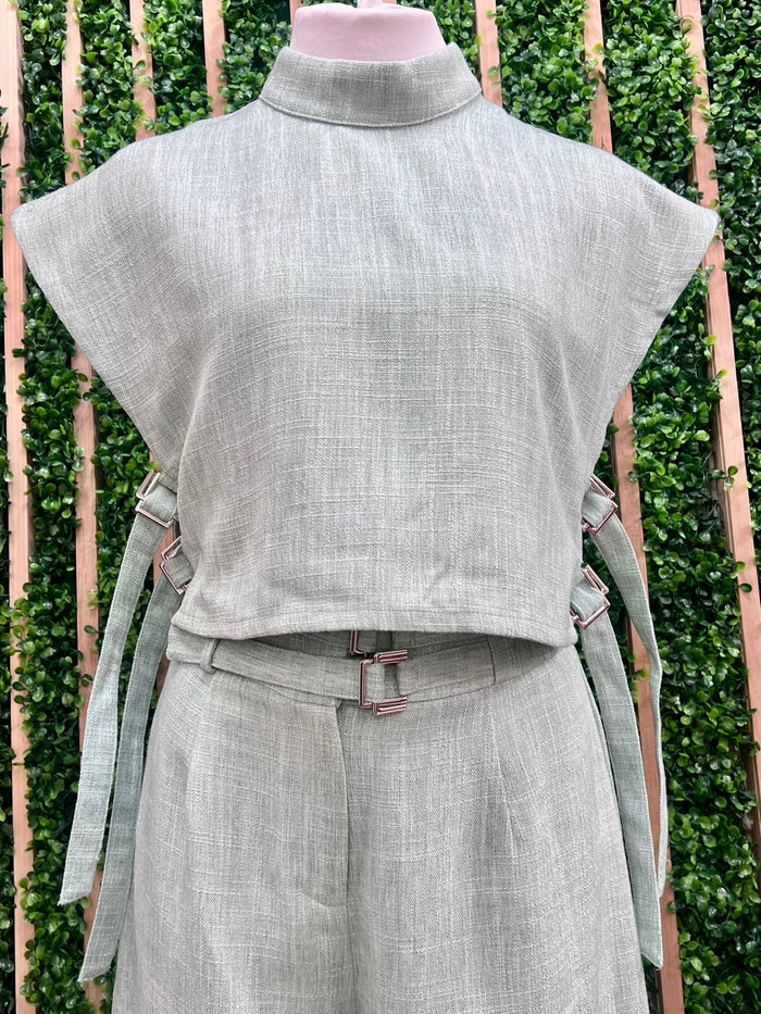 Sage Elegance High-Neck Crop Top
