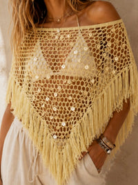 Sequin Fringe Crochet Beach Cover-Up Poncho