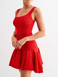 Beautiful Red Square Neck Fit & Flare Knit Short Dress