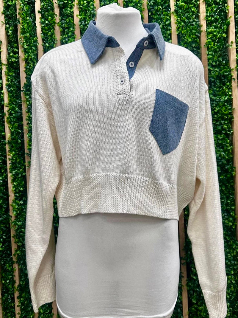 Off White Denim Details Sweater