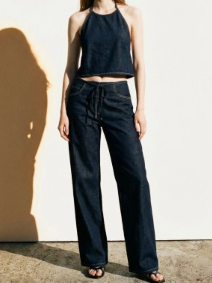 Midnight Denim Halter Pant Set