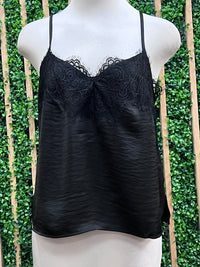 Black Eyelash Lace Satin Cami Top