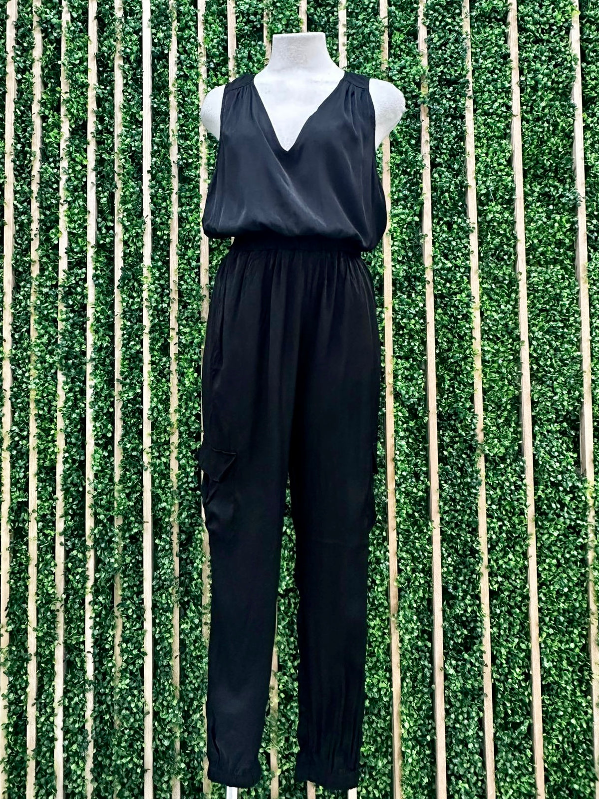 V Neck Black Jogger Jumpsuit