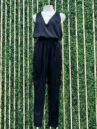 V Neck Black Jogger Jumpsuit