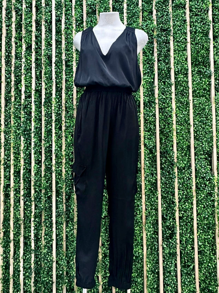 V Neck Black Jogger Jumpsuit