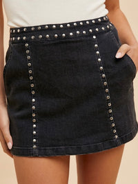 Stud Detail Elastic Back Skort