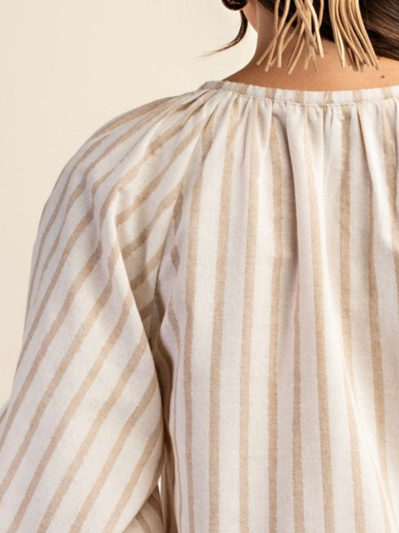 Beige Lurex Striped Short Dropwaist Dress