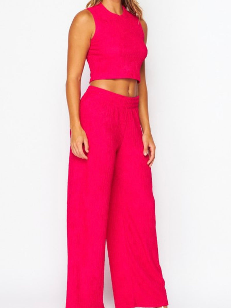 Crinkle Textured Crop Pant Set