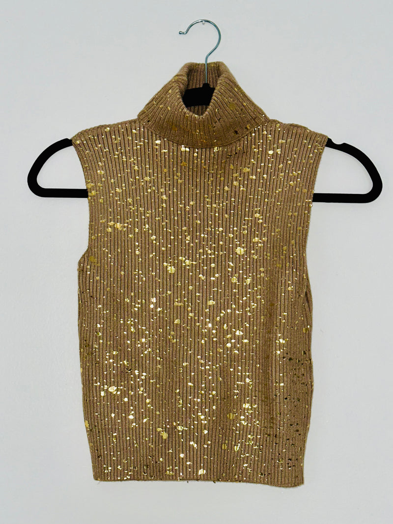 Gold Foil Detail Turtle Neck Crop Top