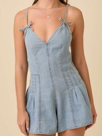 Washed Denim V Neck Romper