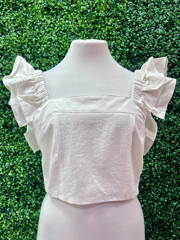 Ruffle Detail Square Neck Crop Top