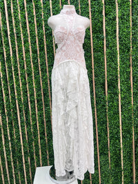 Exquisite White Cutout Lace Maxi Dress