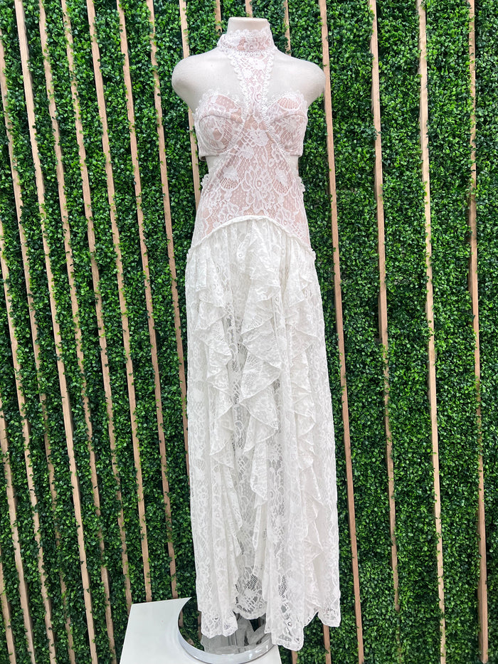 Exquisite White Cutout Lace Maxi Dress