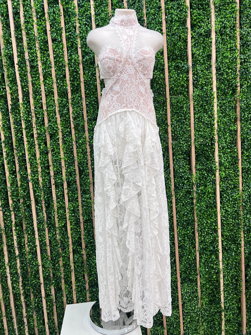 Exquisite White Cutout Lace Maxi Dress