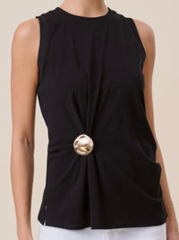Black Gold Brooch Knit Top