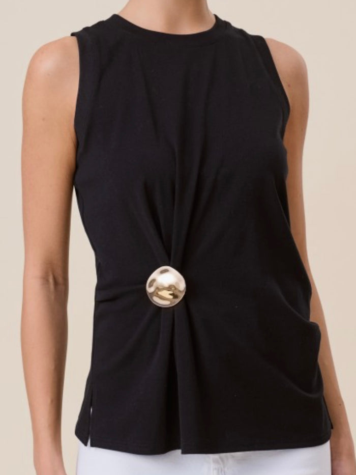 Black Gold Brooch Knit Top