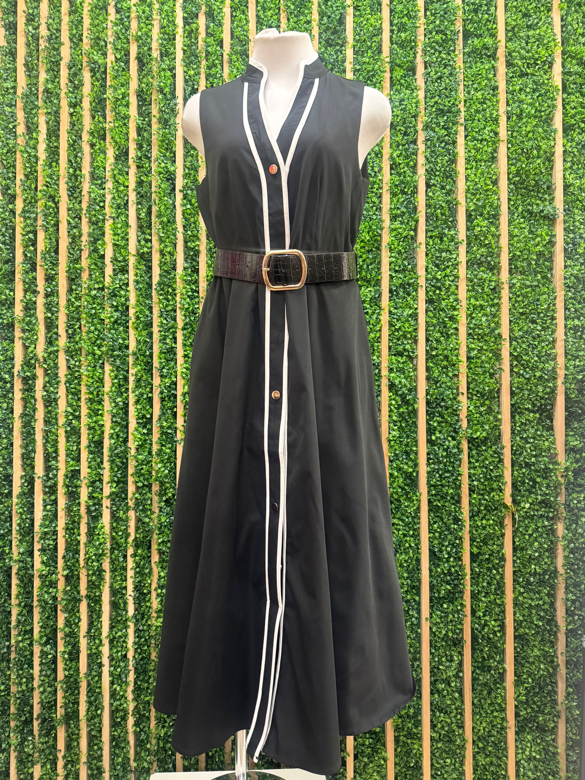 Black Contrast Trim Sleeveless Midi Dress