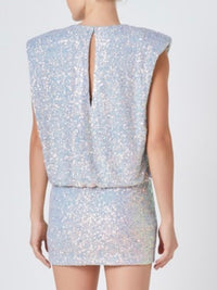 Grey Sequin Cap Sleeve Fitted Short Dress