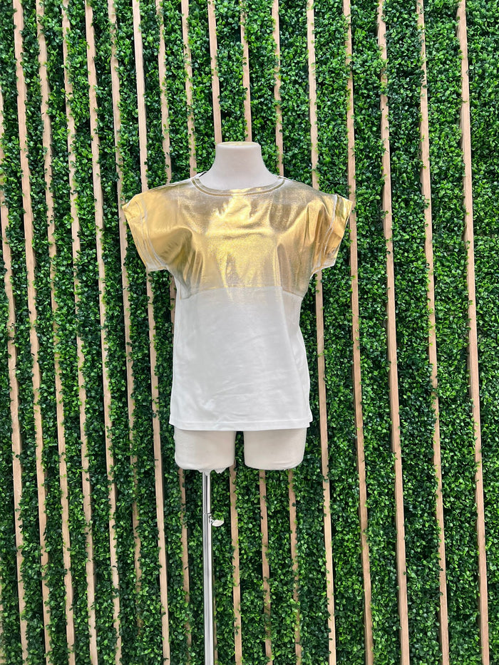 Metallic Gold Cap Sleeve Tee
