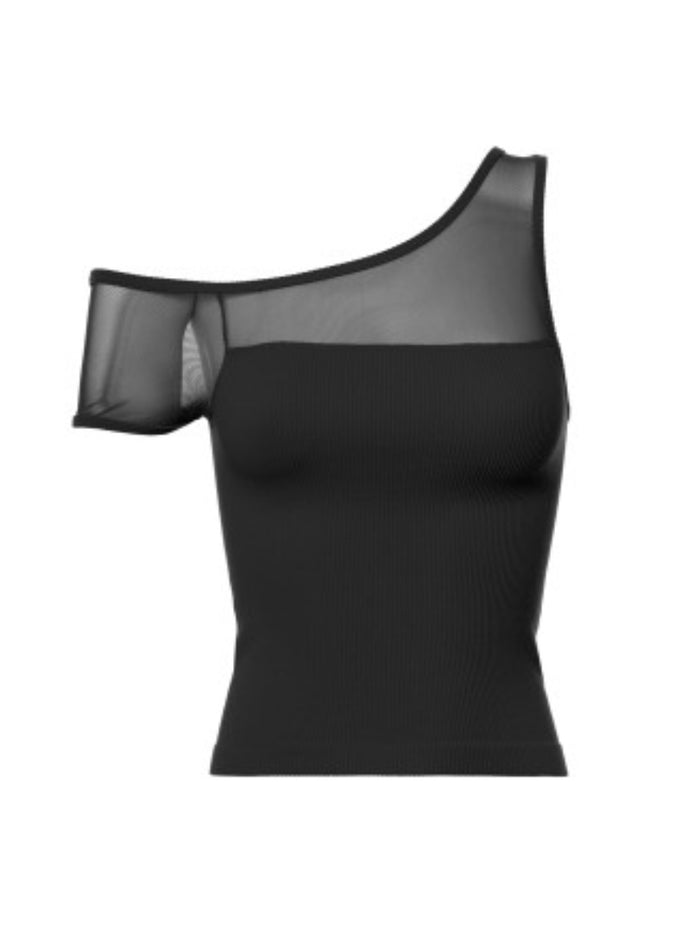 Off Shoulder Mesh Detail Basic Top