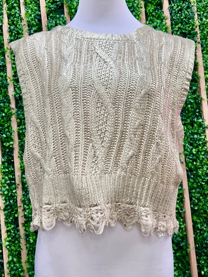 Gold Cable Knit Metallic Foil Coated Vest