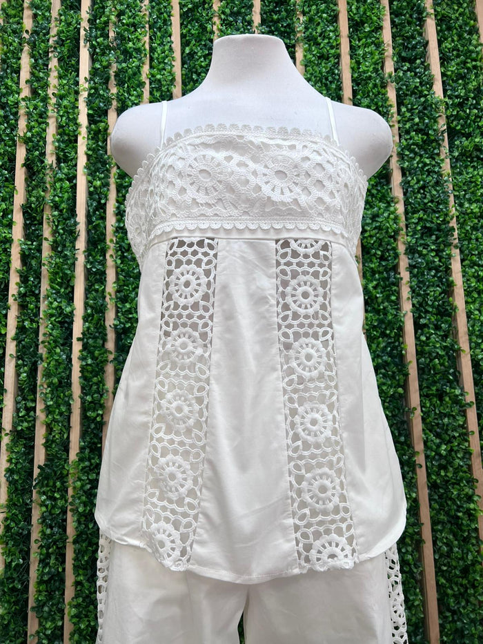 White Santorini Lace Detail Peplum Top