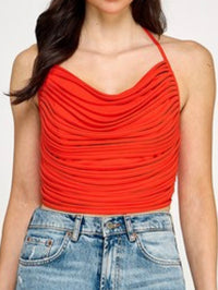 Tomato Halter Draped Crop Top