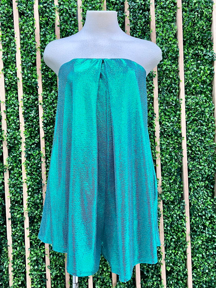 Strapless Metallic Romper