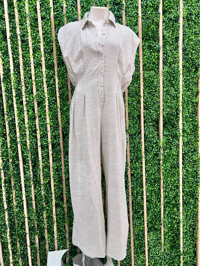 Natural Striped Open Back Jumpsuit