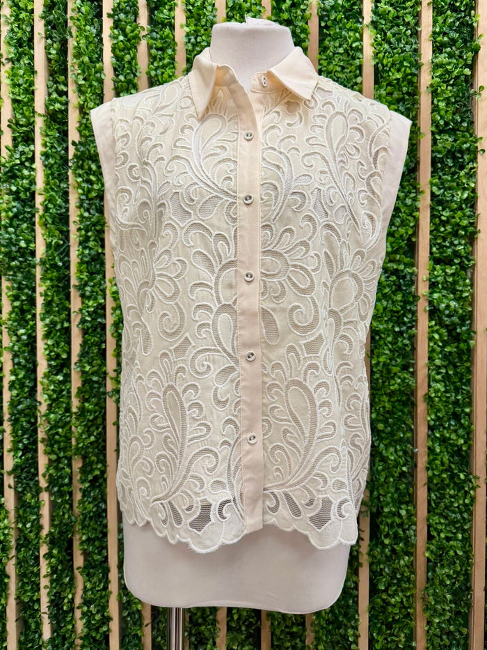 Ivory Garden Lace Sleeveless Blouse