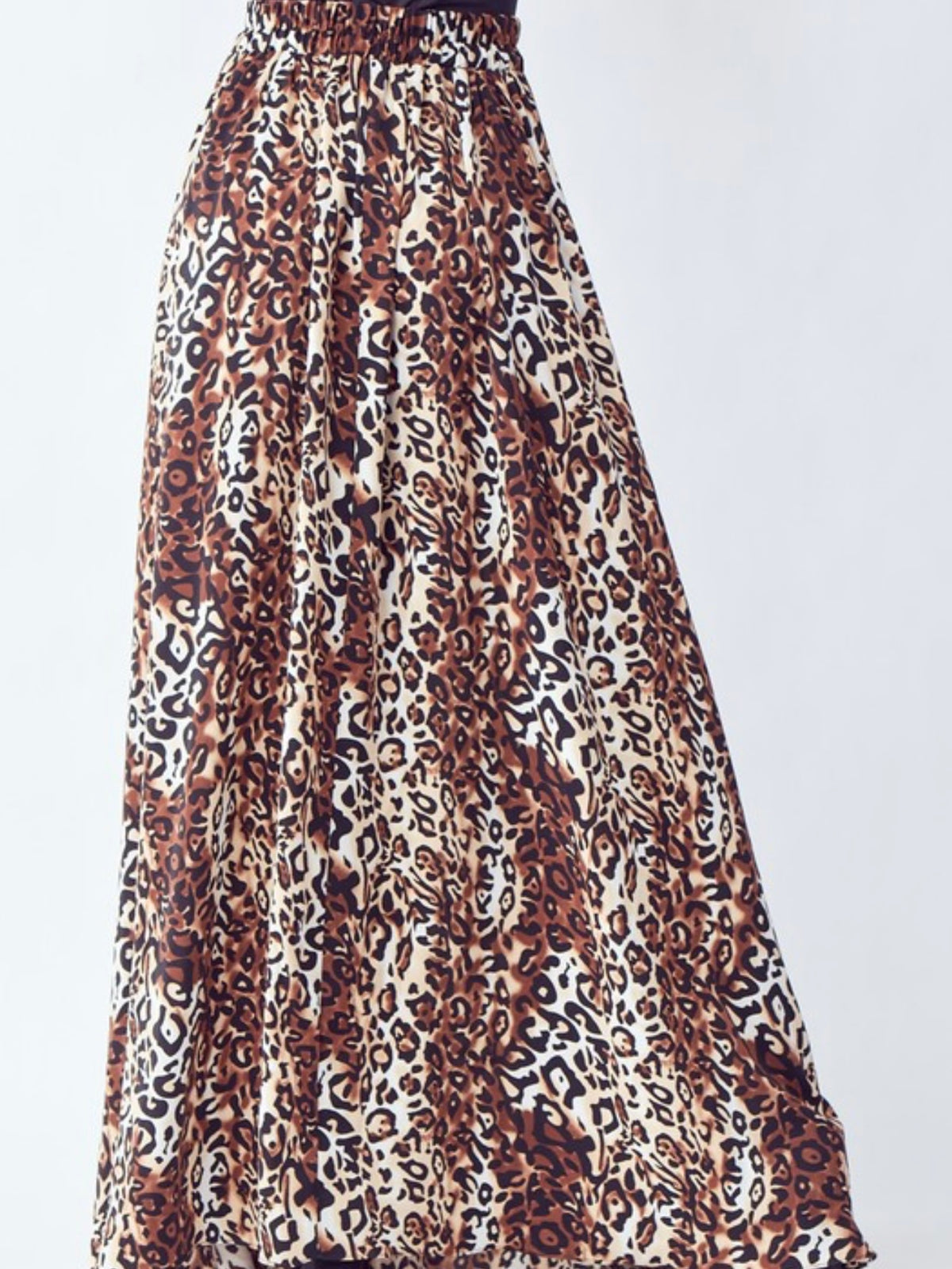 Brown Leopard Flared Maxi Skirt