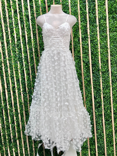 Exquisite White Butterfly Organza Midi Dress