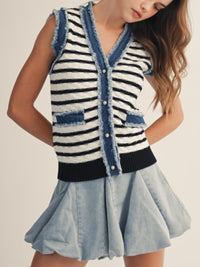 Denim Trim Striped Vest