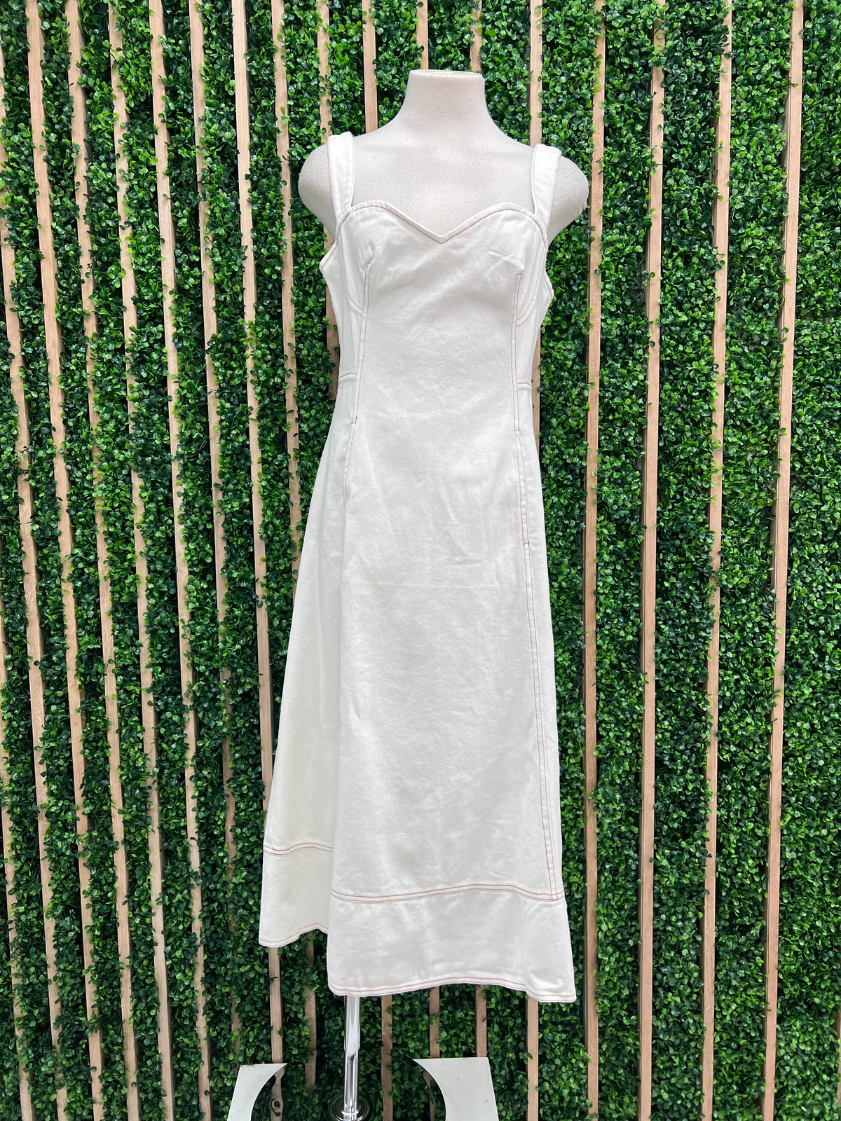 White Denim Fitted Midi Dress