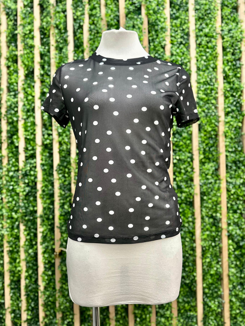 Short Sleeve Mesh Polka Dot Top
