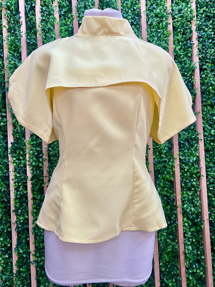 Butter Yellow Cape Sleeve Structured Top