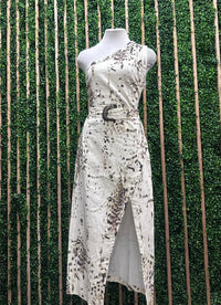 Ivory Brown Midi Printed One Shoulder Western Belted Dress