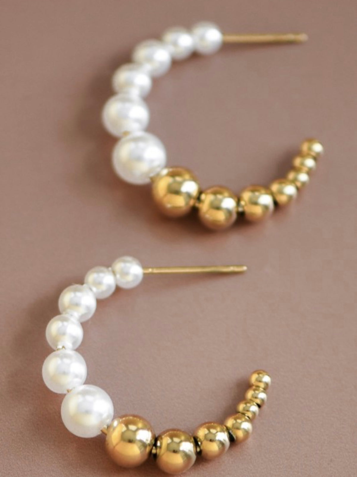 Pearl Gold Beaded Hoop Earrings