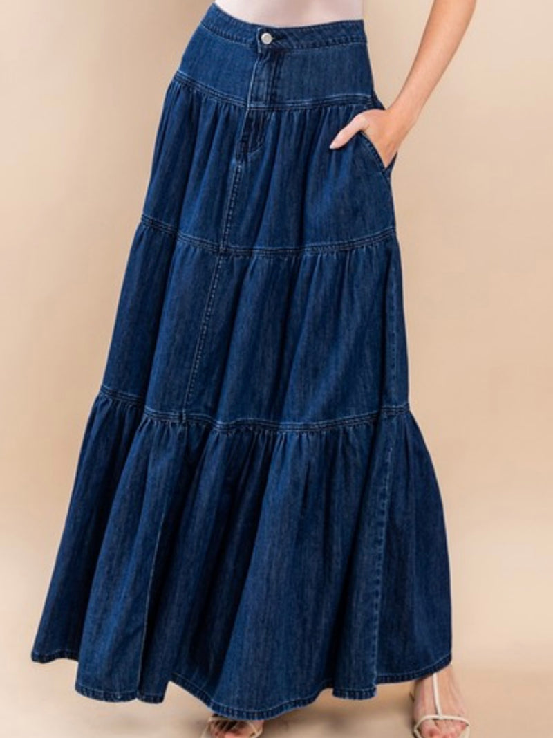 Tiered Maxi Denim Skirt